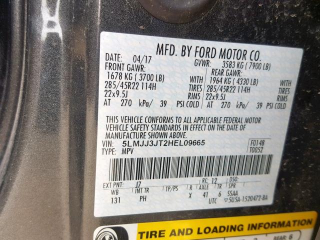 5LMJJ3JT2HEL09665 - 2017 LINCOLN NAVIGATOR 黑色 照片 10