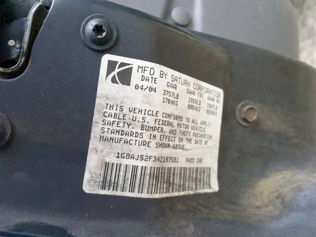 1G8AJ52F34Z197581 - 2004 SATURN ION LEVEL GRAY photo 10