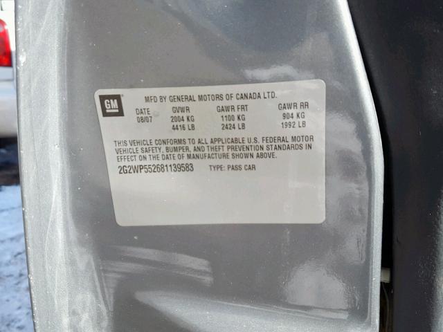2G2WP552681139583 - 2008 PONTIAC GRAND PRIX GRAY photo 10