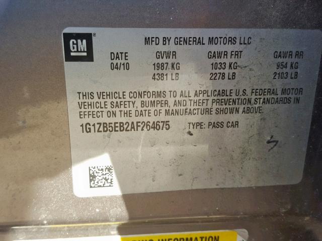 1G1ZB5EB2AF264675 - 2010 CHEVROLET MALIBU LS BROWN photo 10