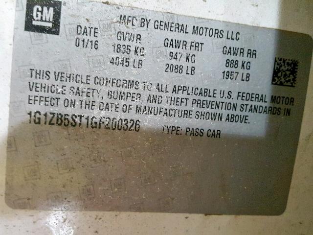 1G1ZB5ST1GF200326 - 2016 CHEVROLET MALIBU LS WHITE photo 10