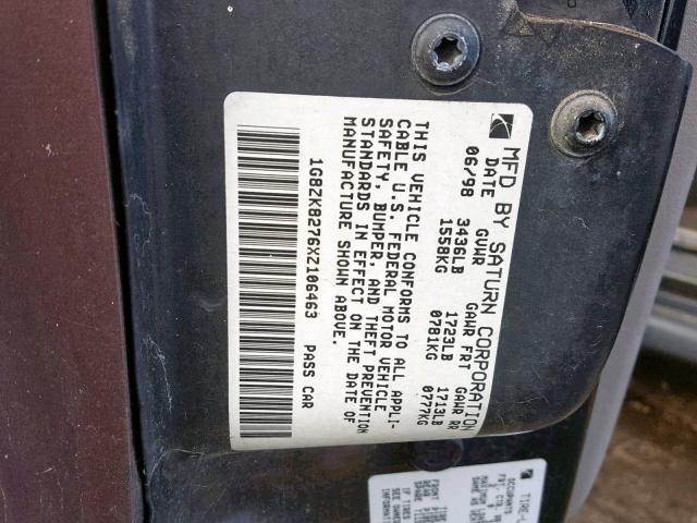 1G8ZK8276XZ106463 - 1999 SATURN SW2 GRAY photo 10