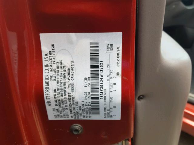 1FAFP38Z34W132821 - 2004 FORD FOCUS ZTS RED photo 10