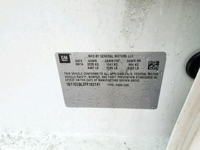 1G11C5SL2FF183741 - 2015 CHEVROLET MALIBU 1LT WHITE photo 10