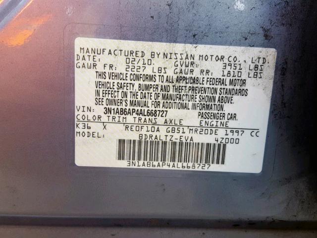 3N1AB6AP4AL668727 - 2010 NISSAN SENTRA 2.0 GRAY photo 10