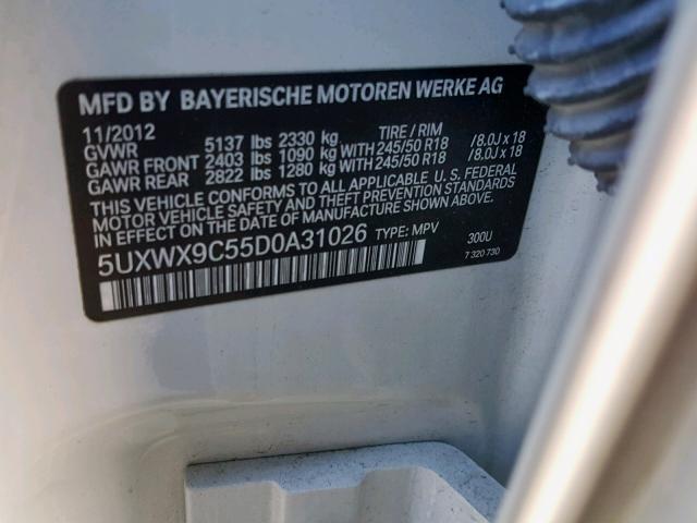 5UXWX9C55D0A31026 - 2013 BMW X3 XDRIVE2 WHITE photo 10