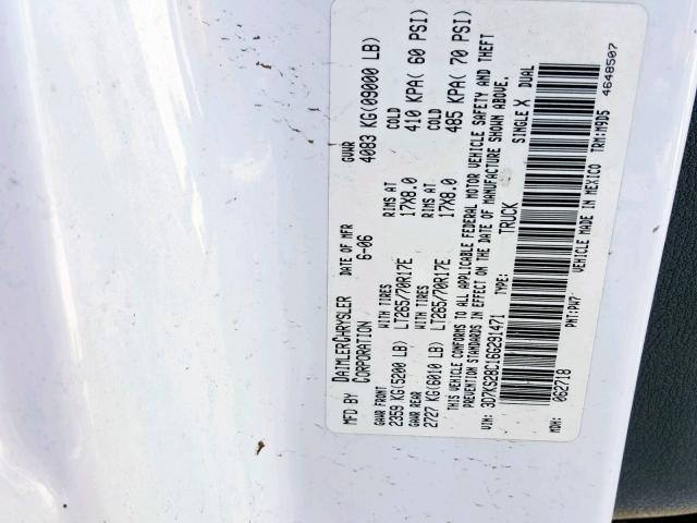 3D7KS28C16G291471 - 2006 DODGE RAM 2500 S Սպիտակ լուսանկար 10