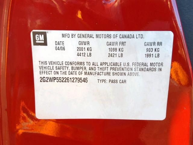 2G2WP552261279546 - 2006 PONTIAC GRAND PRIX RED photo 10