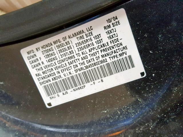 5FNRL38455B023662 - 2005 HONDA ODYSSEY EX GREEN photo 10