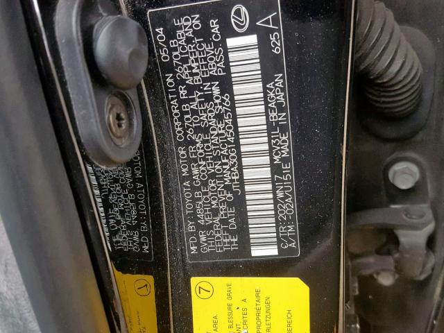 JTHBA30G145045766 - 2004 LEXUS ES 330 BLACK photo 10