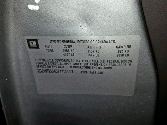 2G2WR554571155607 - 2007 PONTIAC GRAND PRIX GRAY photo 10