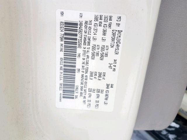 1A8HW58277F552602 - 2007 CHRYSLER ASPEN LIMI CREAM photo 10