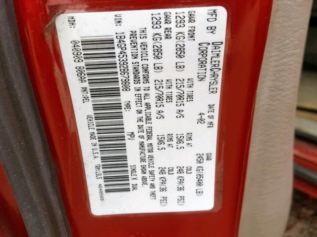 1B4GP45392B679808 - 2002 DODGE CARAVAN SP RED photo 10