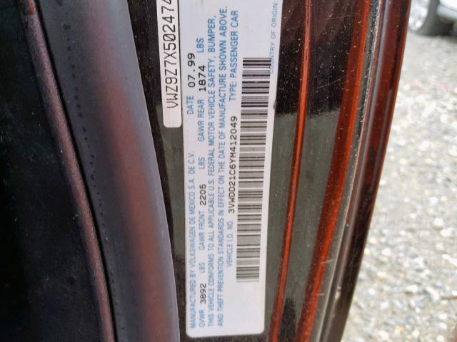 3VWDD21C6YM412049 - 2000 VOLKSWAGEN NEW BEETLE შავი ფოტო 10