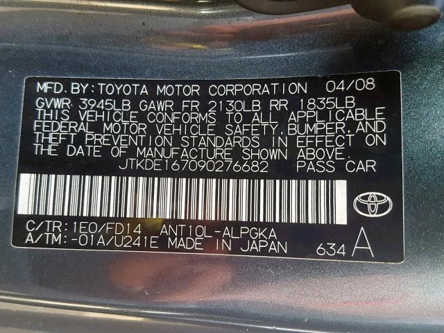 JTKDE167090276682 - 2009 TOYOTA SCION TC 石墨色 照片 10