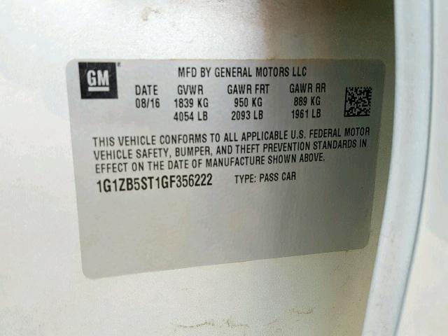 1G1ZB5ST1GF356222 - 2016 CHEVROLET MALIBU LS SILVER photo 10