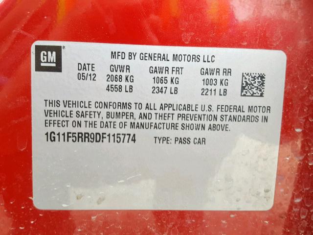 1G11F5RR9DF115774 - 2013 CHEVROLET MALIBU 2LT RED photo 10