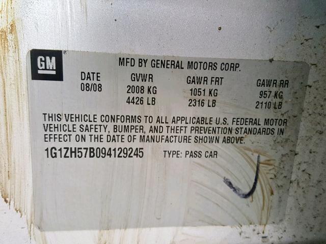 1G1ZH57B094129245 - 2009 CHEVROLET MALIBU 1LT ვერცხლისფერი ფოტო 10