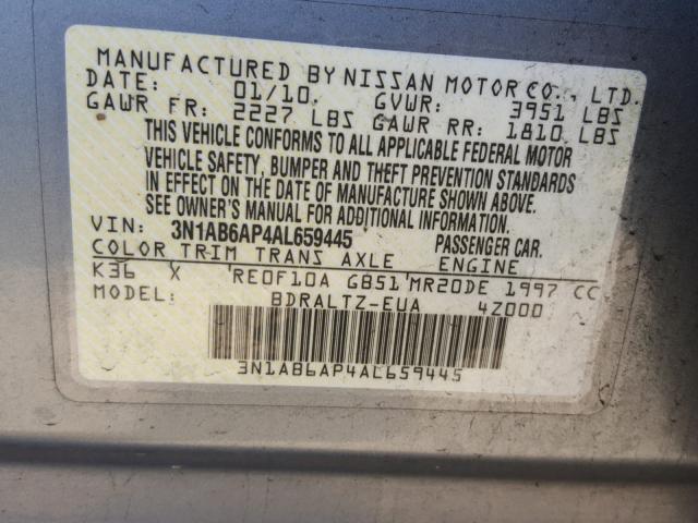 3N1AB6AP4AL659445 - 2010 NISSAN SENTRA 2.0 GRAY photo 10