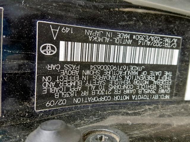 JTKDE167190300634 - 2009 TOYOTA SCION TC შავი ფოტო 10