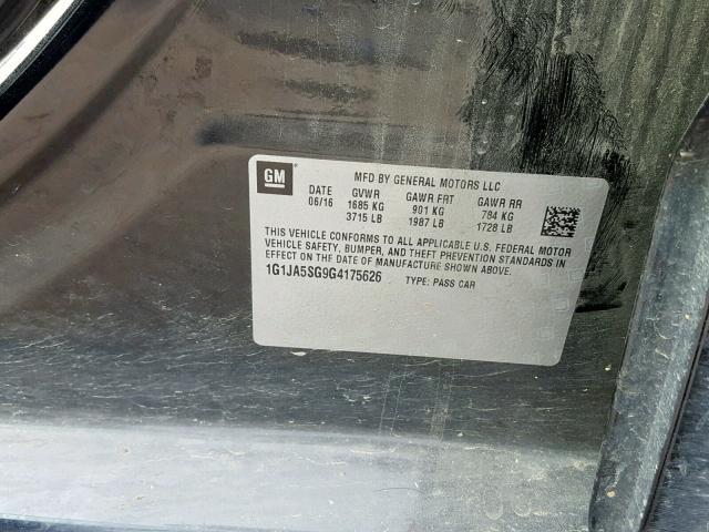 1G1JA5SG9G4175626 - 2016 CHEVROLET SONIC LS 黑色 照片 10