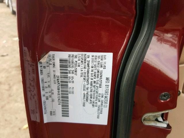 2FAHP74W44X124274 - 2004 FORD CROWN VICT RED photo 10