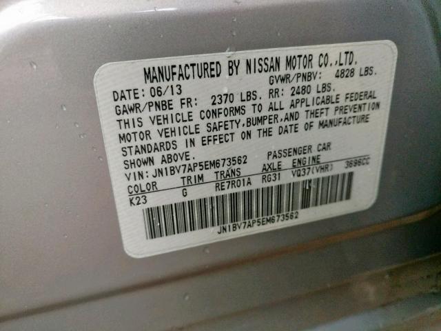 JN1BV7AP5EM673562 - 2014 INFINITI Q50 BASE SILVER photo 10