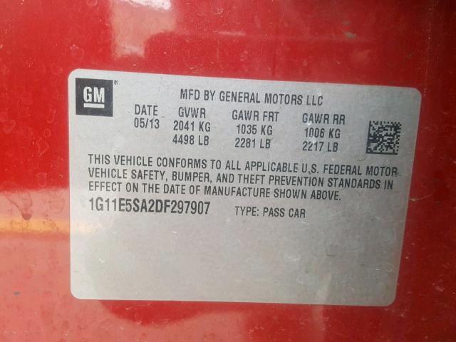 1G11E5SA2DF297907 - 2013 CHEVROLET MALIBU 2LT RED photo 10