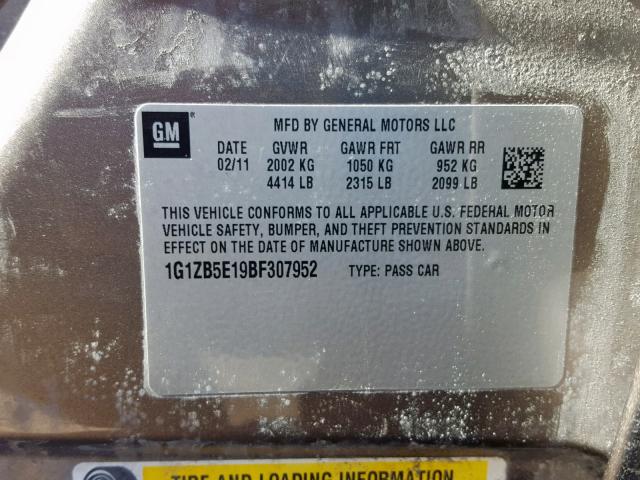 1G1ZB5E19BF307952 - 2011 CHEVROLET MALIBU LS BROWN photo 10