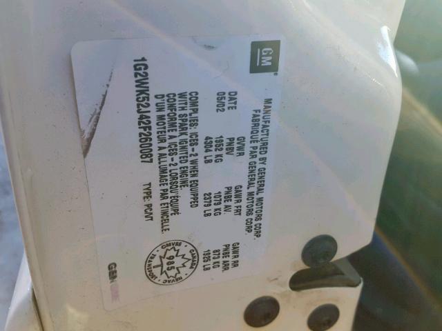 1G2WK52J42F260087 - 2002 PONTIAC GRAND PRIX WHITE photo 10