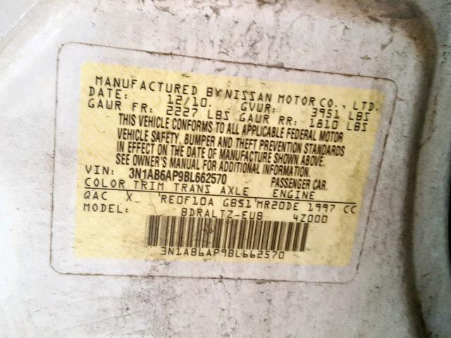 3N1AB6AP9BL662570 - 2011 NISSAN SENTRA 2.0 WHITE photo 10