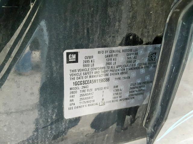 1GCGSCEA5H1196566 - 2017 CHEVROLET COLORADO L CHARCOAL photo 10