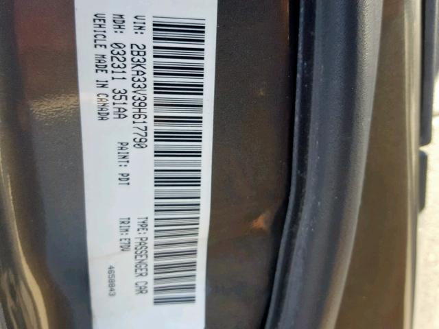 2B3KA33V39H617790 - 2009 DODGE CHARGER SX GRAY photo 10