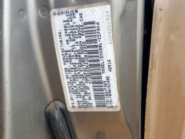 4T1BG22K41U018358 - 2001 TOYOTA CAMRY CE TAN photo 10