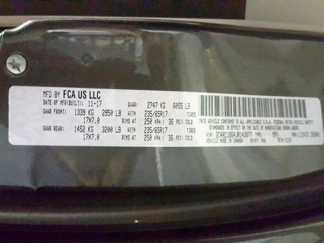 2C4RC1BG4JR143877 - 2018 CHRYSLER PACIFICA T GRAY photo 10