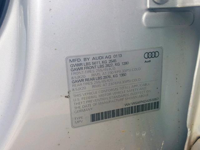 WA1WGAFP6DA053957 - 2013 AUDI Q5 PRESTIG SILVER photo 10