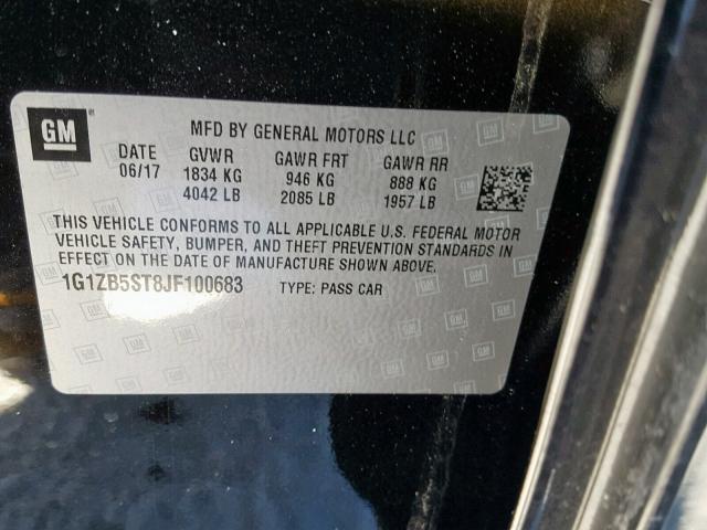 1G1ZB5ST8JF100683 - 2018 CHEVROLET MALIBU LS BLACK photo 10