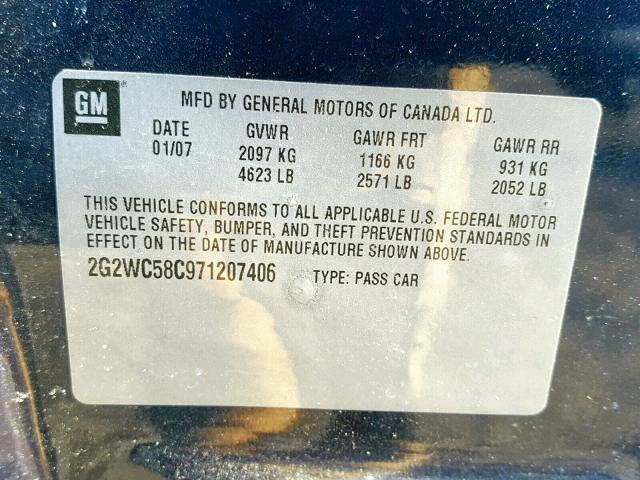 2G2WC58C971207406 - 2007 PONTIAC GRAND PRIX BLUE photo 10