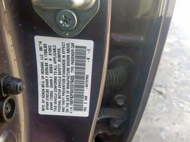 19XFB2F9XEE079455 - 2014 HONDA CIVIC EXL GRAY photo 10