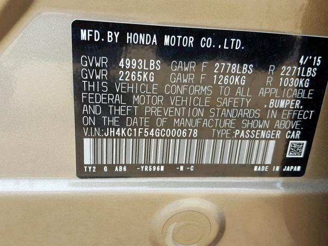 JH4KC1F54GC000678 - 2016 ACURA RLX TECH SILVER photo 10