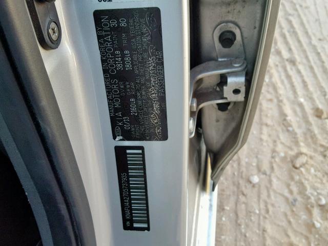 KNAFU4A27D5737935 - 2013 KIA FORTE EX SILVER photo 10