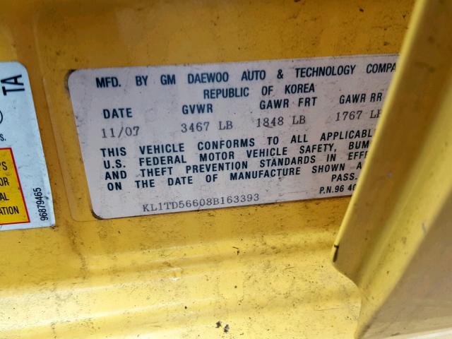 KL1TD56608B163393 - 2008 CHEVROLET AVEO BASE ყვითელი ფოტო 10