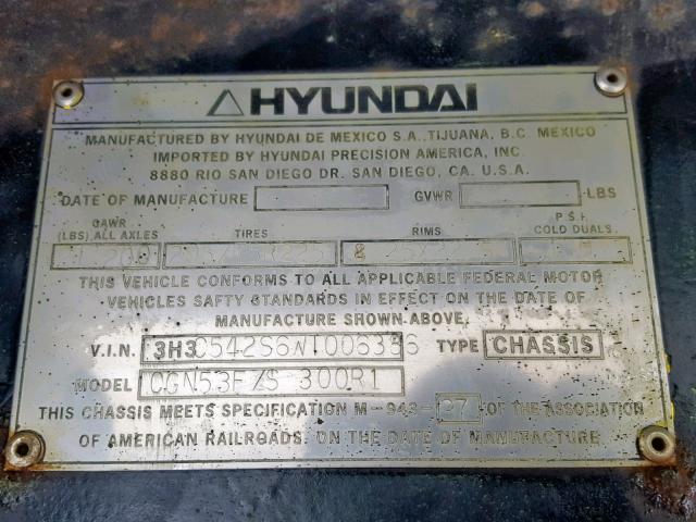 3H3C542S6WT006386 - 1998 HYUNDAI CHASSIS WHITE photo 10