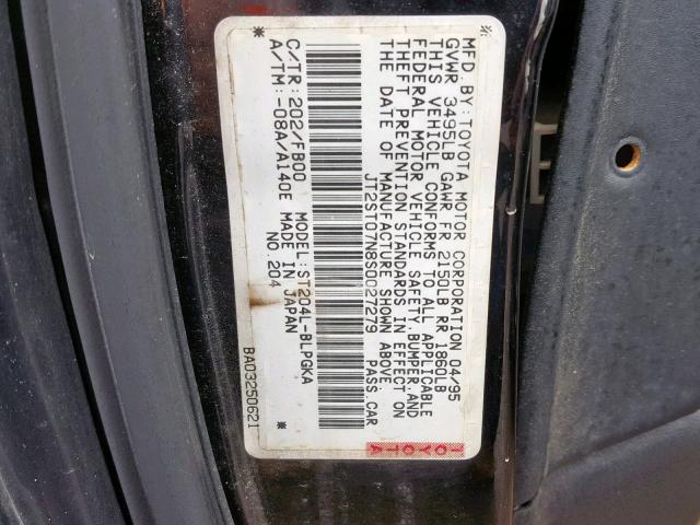 JT2DG02T9W0048232 - 1998 TOYOTA CELICA GT BLACK photo 10