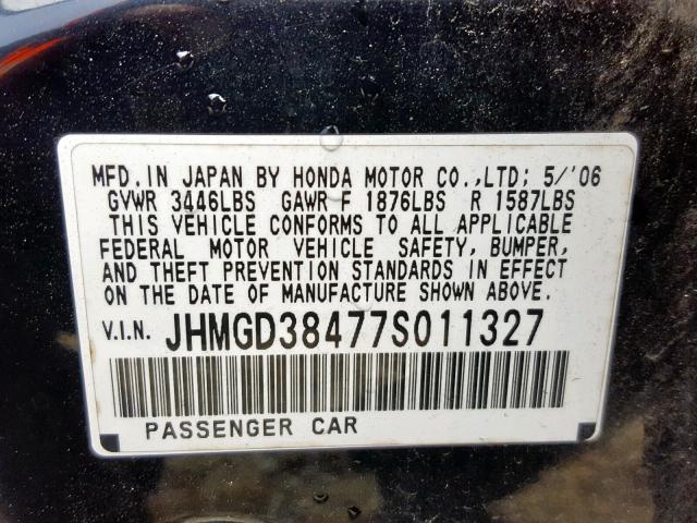 JHMGD38477S011327 - 2007 HONDA FIT BLACK photo 10