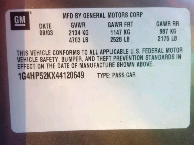 1G4HP52KX44120649 - 2004 BUICK LESABRE CU TAN photo 10