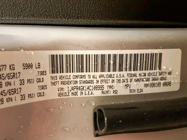 1J4PR4GK1AC108995 - 2010 JEEP GRAND CHER SILVER photo 10