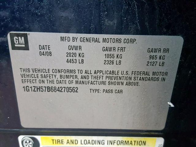 1G1ZH57B684270562 - 2008 CHEVROLET MALIBU 1LT BLUE photo 10