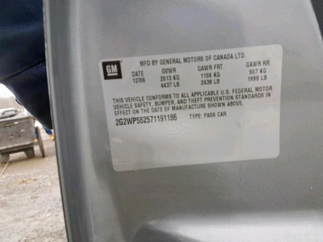 2G2WP552571191186 - 2007 PONTIAC GRAND PRIX GRAY photo 10