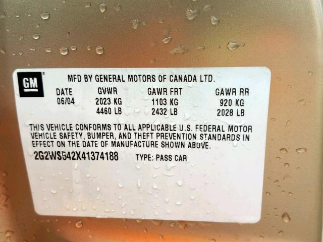 2G2WS542X41374188 - 2004 PONTIAC GRAND PRIX GOLD photo 10